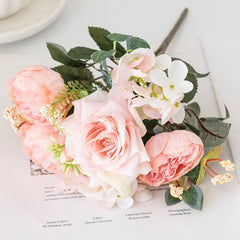 Cheap Silk Hydrangea Spring Wedding Garden Roses Bridal Bouquet Festival Decoration Vase Home Room Fake Peony Artificial Flowers