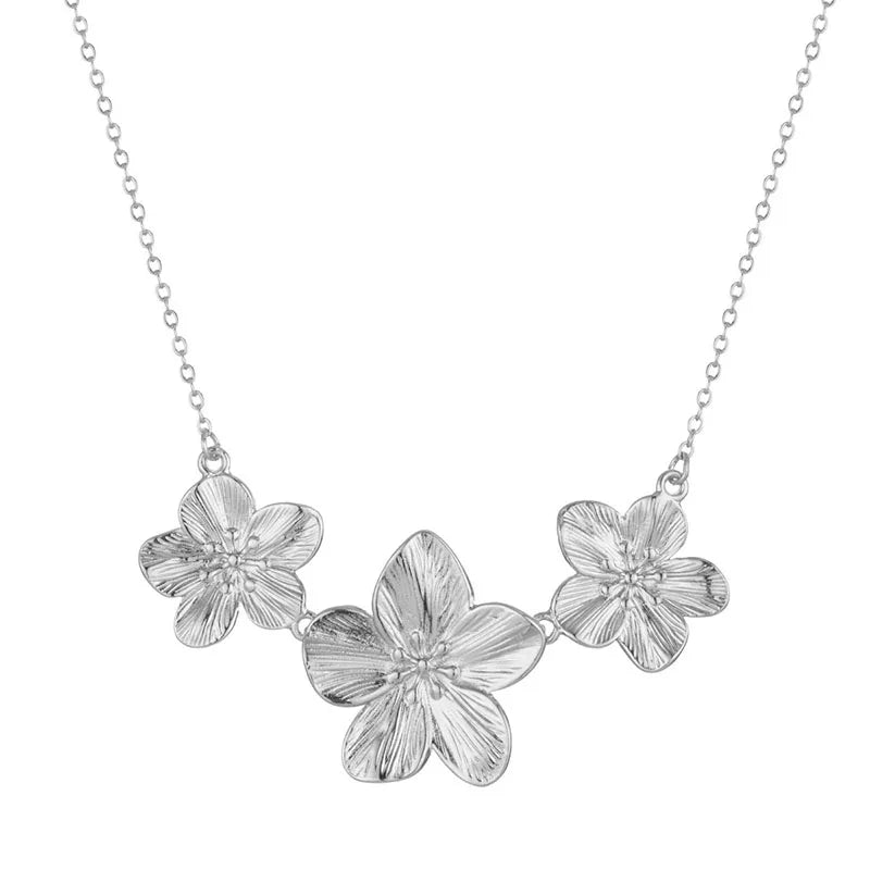 Gold Color Flower Shaped Earrings Necklace For Women Fashion Personality Flower Ring Bracelet Party Daily Jewelry