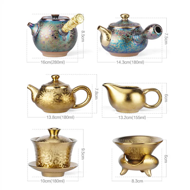 Wedding Gift 24k Gold-plated Tea Set Luxury Kung Fu Teaset High-end Bone China Teapot And Teacup Set Travel Tea Set Home Decor