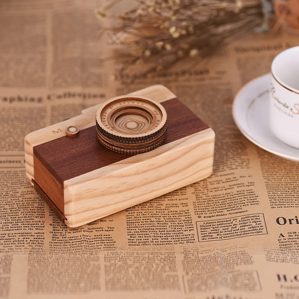 Wooden Music Box  Camera Design Classical Melody Birthday Christmas Festival Musical Gifts Home Office Decoration Crafts