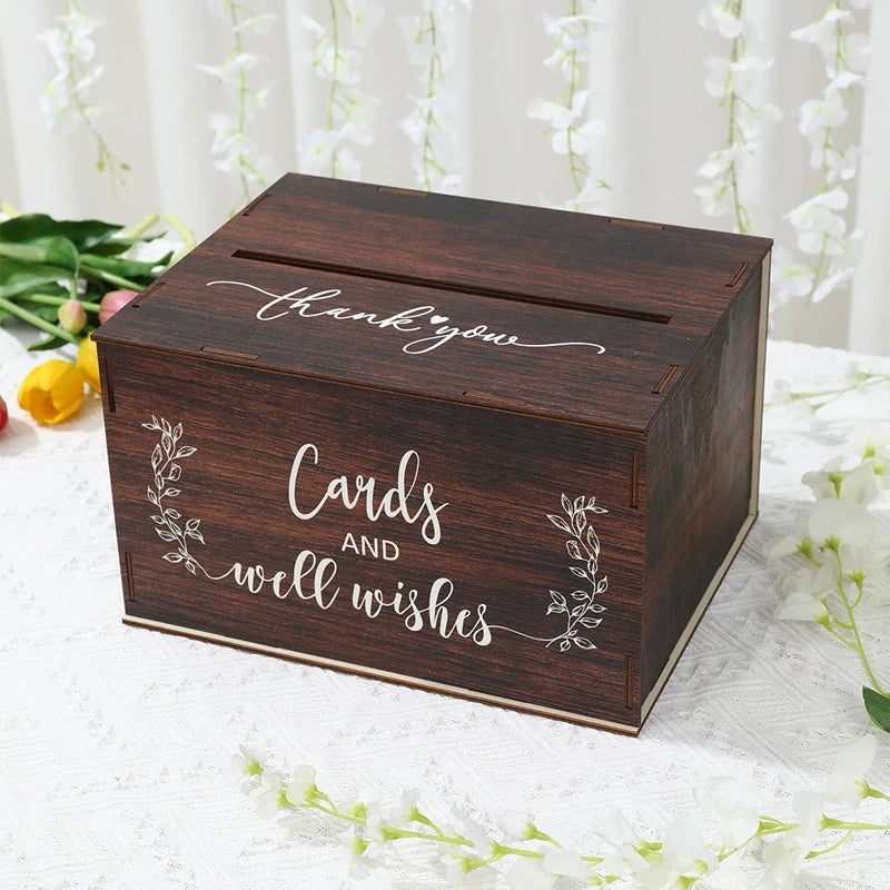 Wedding Card Box with Lid Wood Gift Card Box for Wedding Reception Rustic Envelope Money Box DIY Rustic Wedding Party Supplies