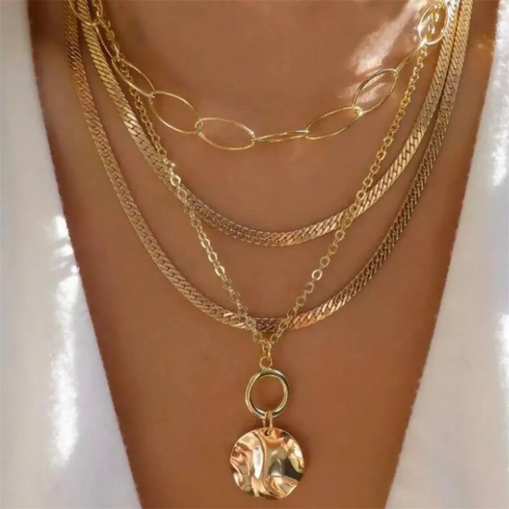 Bohemian Multilayer Handmade Mixed Chain For Woman Fashion Necklaces Water Droplet Crystal Pendant Jewelry Gift 2023 New