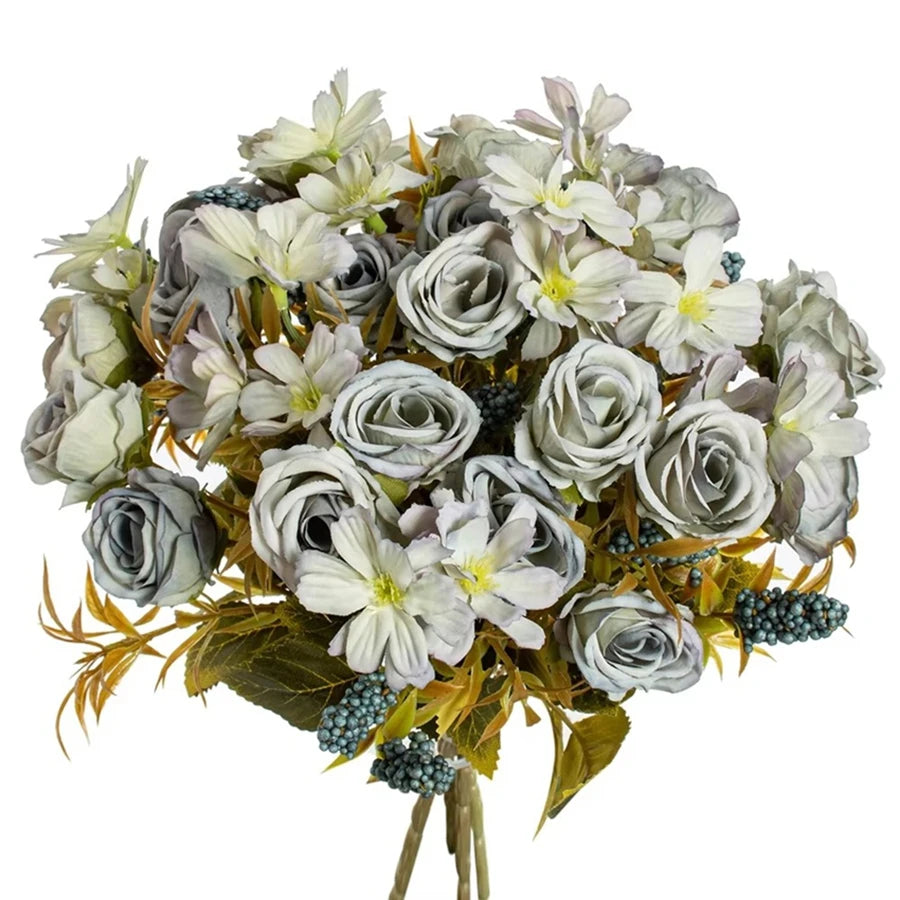 Artificial Flower Silk Rose Christmas Home flowervase Decor Bonsai Room Wedding Bride Bouquet yard  festival Party Diy Hot sale