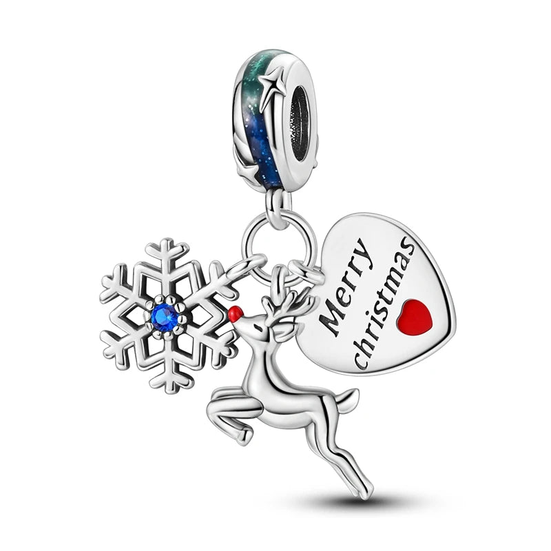 Christmas Series 925 Sterling Silver Gift Box Elk Crystal Ball Love Hot Air Balloon Charms Fit DIY Bracelet Necklace Holiday