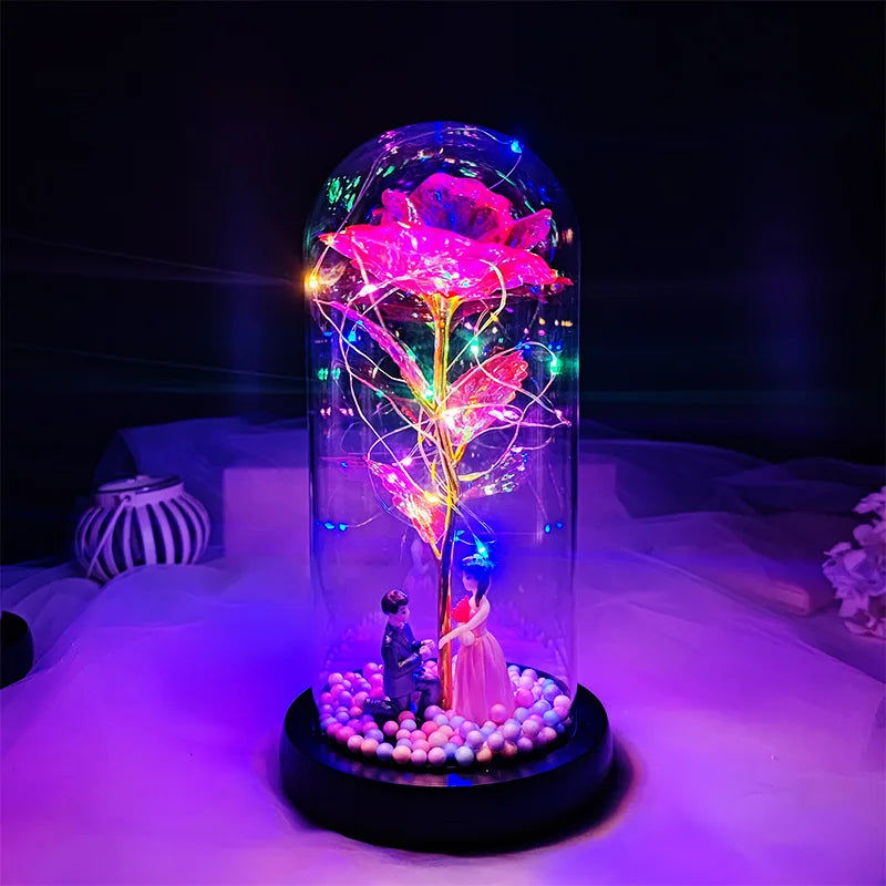 Birthday Gift for Girlfriend Colorful Rose Eternal Flower Luminous Decoration Proposal Prop Valentine's Day Gift for Wife