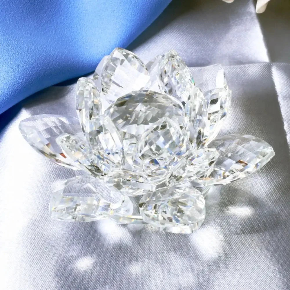 Crystal Lotus Flower Figurine Home Wedding Decoration Glass Craft Collection Paperweight Office Table Ornaments Souvenir Gifts