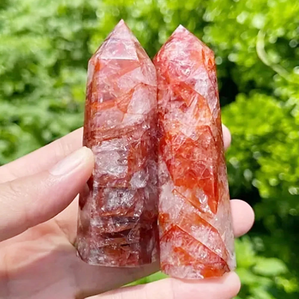 Red Gum Flower Hexagonal Prisms Obelisk Crystal Single Pointed Hexagonal Home Decoration Crystal Tower Crafts Gift