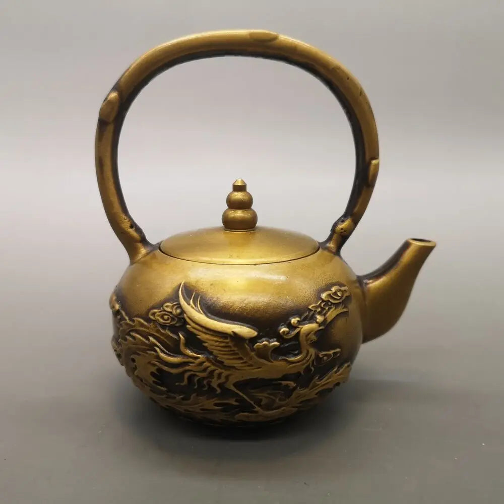 Chinese Antique Handmade Brass Dragon Pot Teapot Wine Pot Tea Ceremony