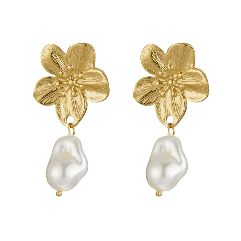 Gold Color Flower Shaped Earrings Necklace For Women Fashion Personality Flower Ring Bracelet Party Daily Jewelry