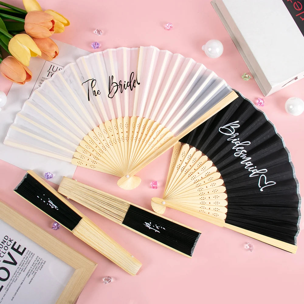 Bridal Shower Paper Bamboo Fans Folded Hand Fan Handheld Fans Bridesmaid Gifts for Wedding Bride Bachelorette Party Supplies