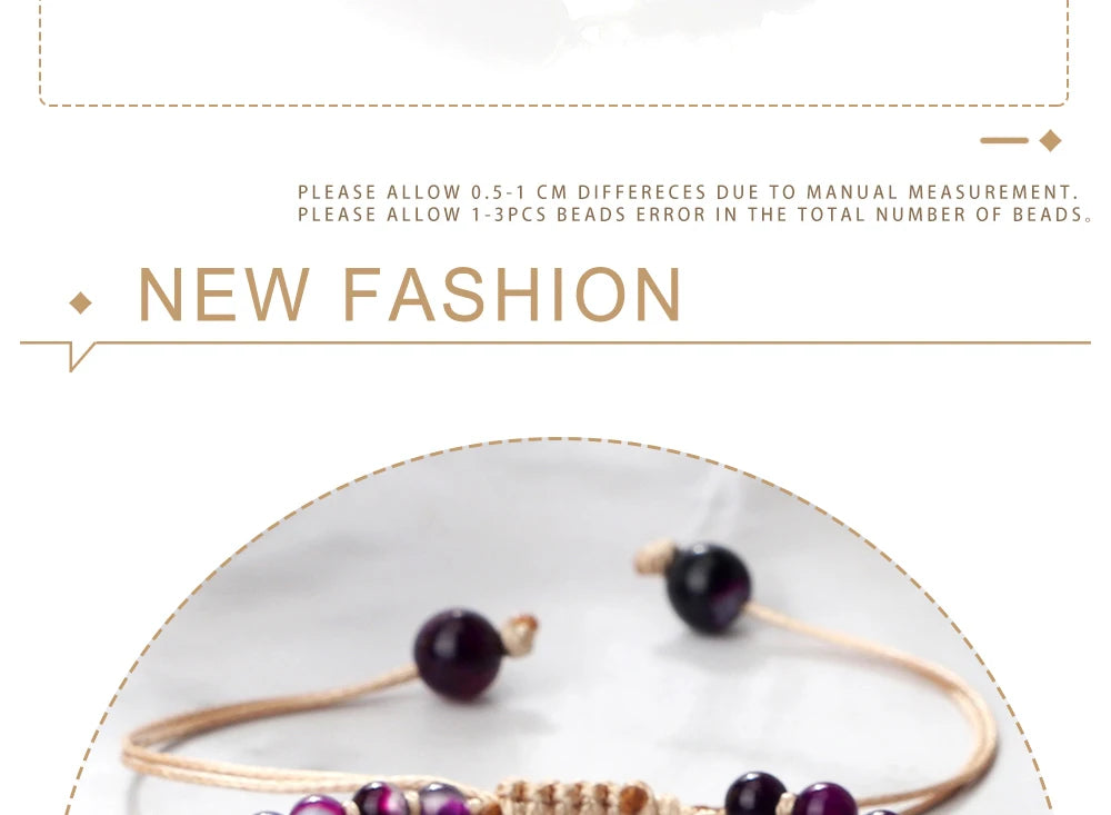 Purple Crystal Agate Stone Wrap Bracelet Charm String Braided Yoga Beaded Bracelets Bangles Bohemian Gift Jewelry for Women Men