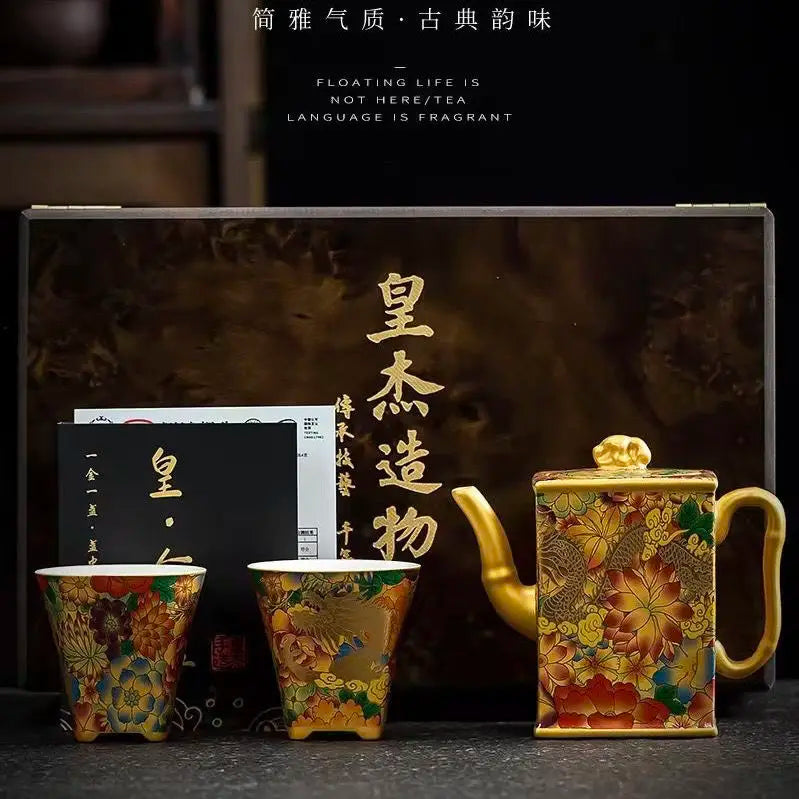 Master Gilded Lotus Four Square Tea Pot Handmade Pure Handmade High end Gilded Pot Ceramic Household Filter Tea Brewing