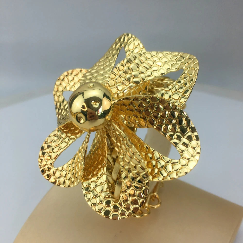 New Fashion Trendy Women Jewelry Set Brazilian Gold-Plated African Wedding Bridal Big Flower Pendant Necklace Gifts FHK18838
