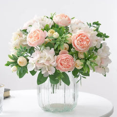 Blue Silk Bouquets Artificial Forest Hydrangea Peony Bud Wedding Bride Hand Bouquet Home Garden Desktop Flower Arrangement Decor