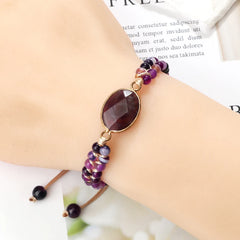 Purple Crystal Agate Stone Wrap Bracelet Charm String Braided Yoga Beaded Bracelets Bangles Bohemian Gift Jewelry for Women Men
