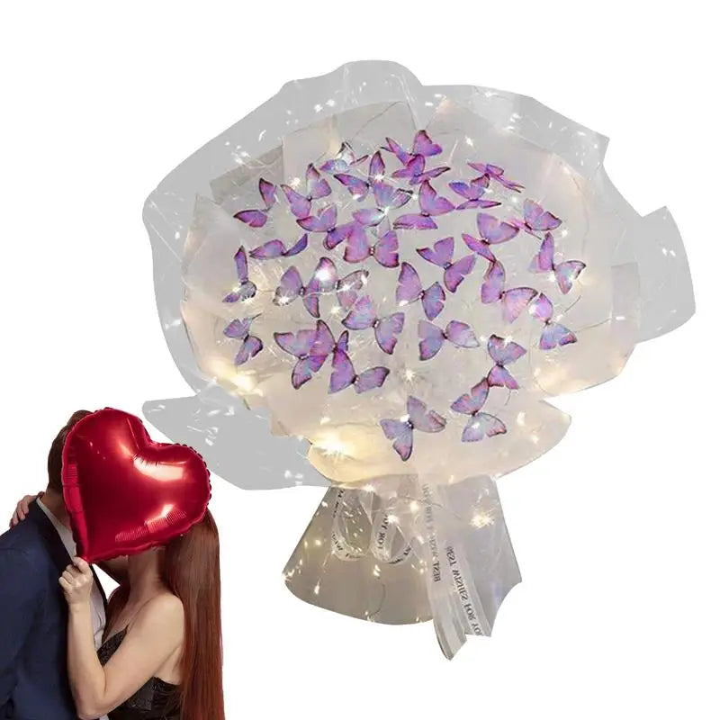 Artificial Butterfly Bouquet Material Kit DIY Handmade Butterfly Flower Bouquets With LED Light Wedding Decor Girlfriend Gifts