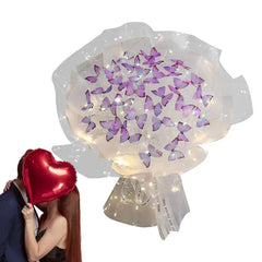 Artificial Butterfly Bouquet Material Kit DIY Handmade Butterfly Flower Bouquets With LED Light Wedding Decor Girlfriend Gifts