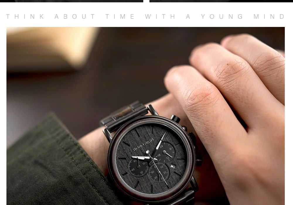 BOBO BIRD Wood Men Watch Relogio Masculino Top Brand Luxury Stylish Chronograph Military Watches Timepieces in Wooden Gift Box
