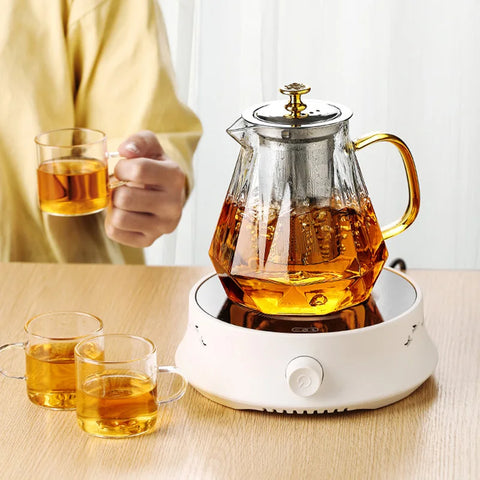 Glass Teapot Heat Resistant Tea pot with Stainless Steel Tea Infuser Clear Tea Kettle Home Coffee Flower Tea Glass Bottle