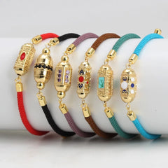 Enamel Tube Spacer Colored Zircon Beads Charm Bracelet For Women Adjustable Leaf Buckle Pull Rope Boho Summer Beach Jewelry Gift