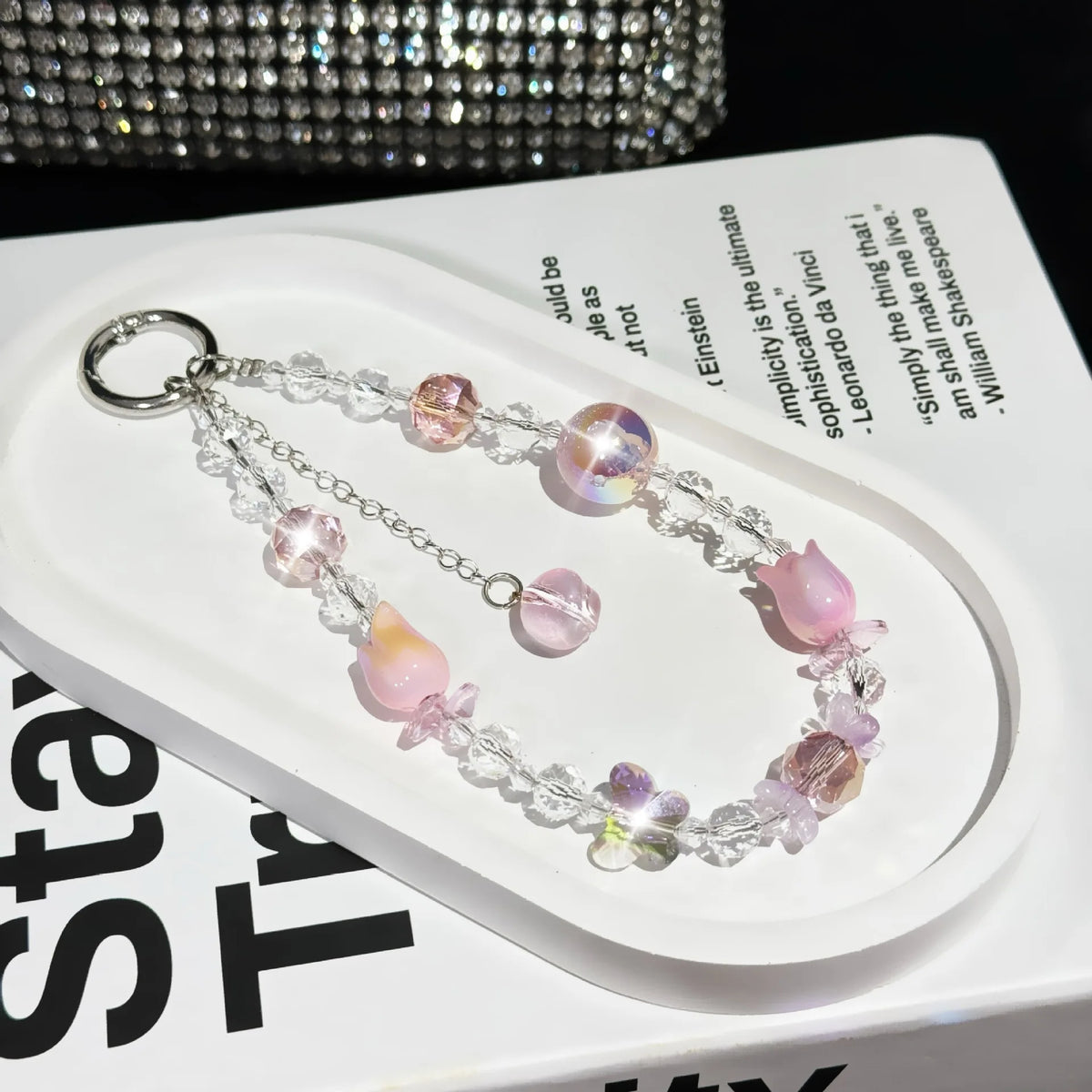 Crystal Flower Buds Fine Sparkling Beads Bag Accessories Keychains Hanging Ropes For Mobile Phone Bracelets Small Gifts