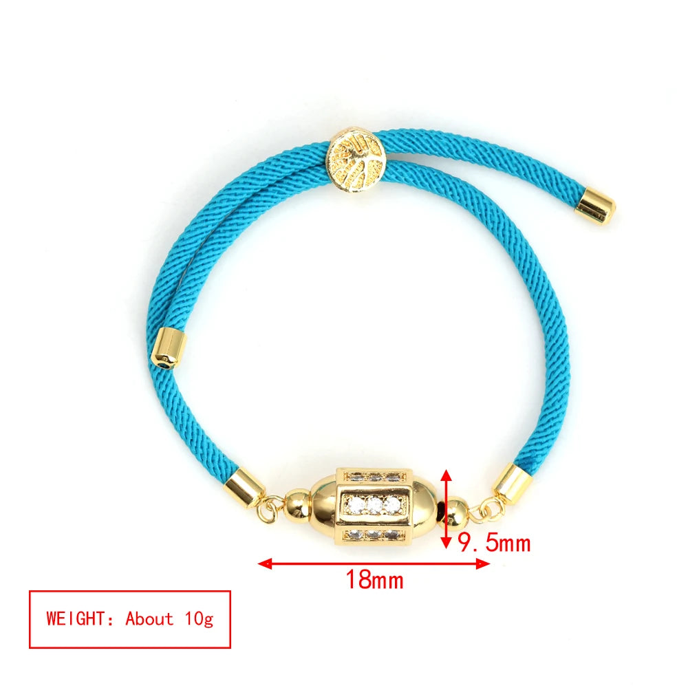 Enamel Tube Spacer Colored Zircon Beads Charm Bracelet For Women Adjustable Leaf Buckle Pull Rope Boho Summer Beach Jewelry Gift