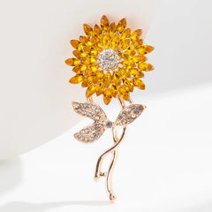 Trendy Sunflower Bee Alloy Zirconia Brooches For Women Girls Gold Color Flower Metal Crystal Jewelry Party Birthday Daily