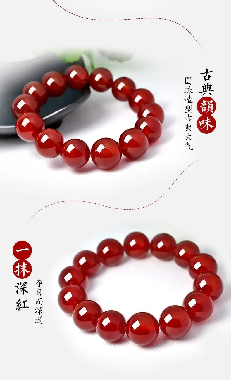 Natural Red Jade Bracelet Men Women Healing Jewelry Real Carnelian Round Beads Elastic Beaded Bracelets Bangle Lucky Amulet Gift