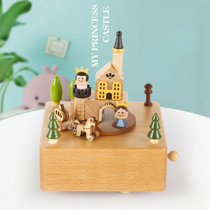 Wooden Carousel Music Box Ornaments Rotatable Hand-cranked DIY Handmade Birthday Christmas Gift Children’s Toys 크리스마스 뮤직 오르골