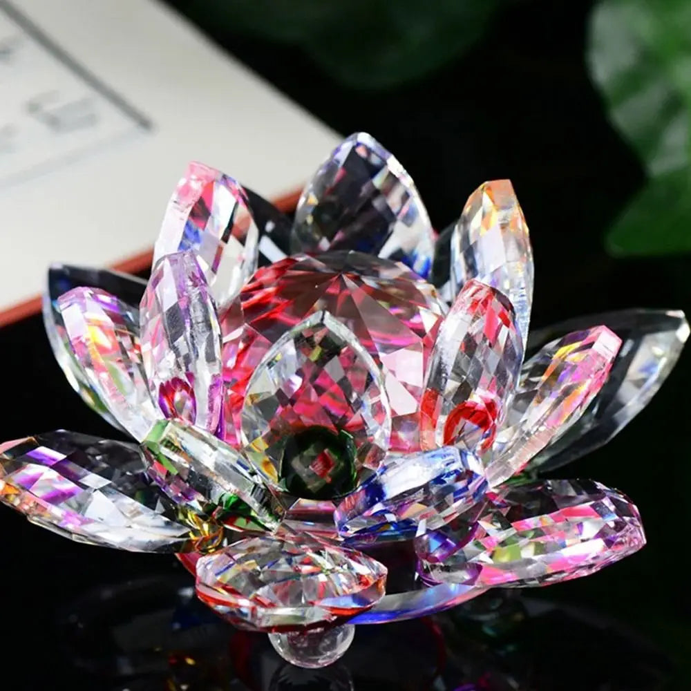 Crystal Lotus Flower Figurine Home Wedding Decoration Glass Craft Collection Paperweight Office Table Ornaments Souvenir Gifts