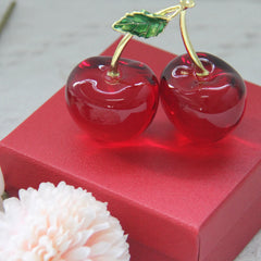 Crystal Red Cherry Glass Fruit Crafts Artificial Ornament Birthday Gift Thanksgiving Day Present Office Desktop Decoration