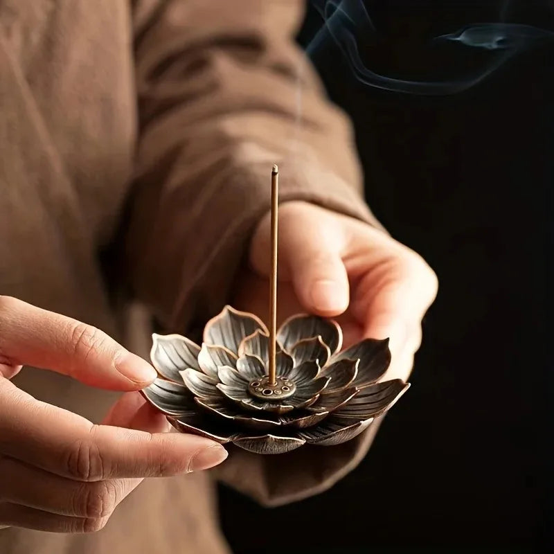 Alloy Incense Burner Stick Lotus Flower Incense Holder Buddhism Mini Sandalwood Censer Temples Yoga Studio Home Decor Supplies