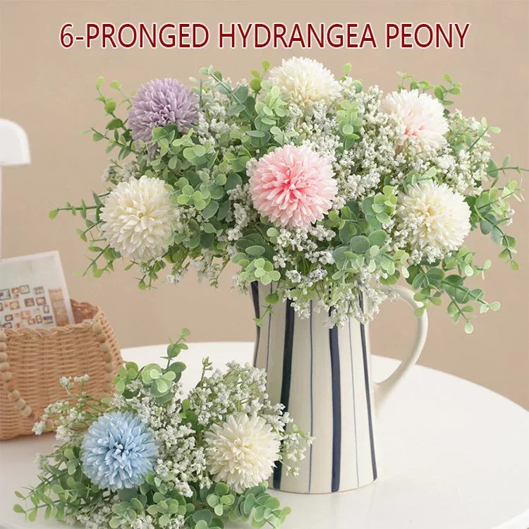 Blue Silk Bouquets Artificial Forest Hydrangea Peony Bud Wedding Bride Hand Bouquet Home Garden Desktop Flower Arrangement Decor