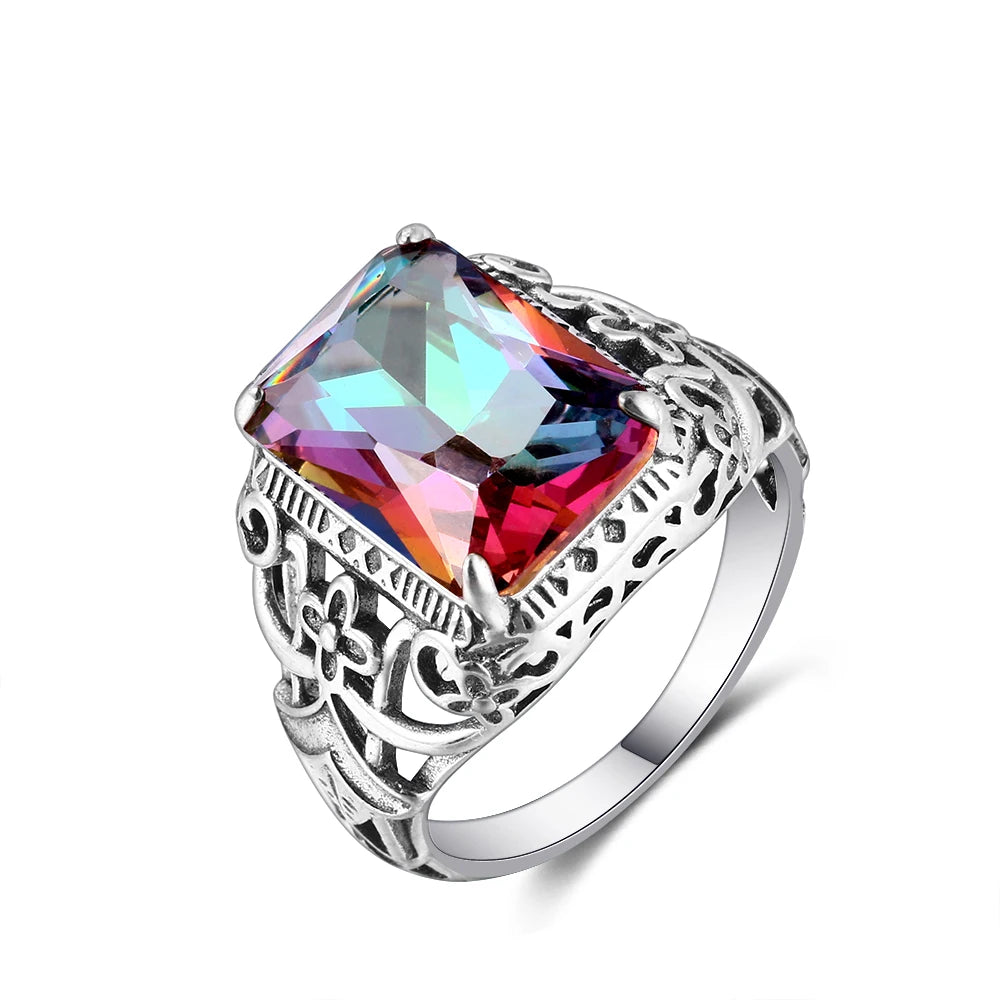 Silver Rings Amethyst Zircon Women Hollow Out Design Fine Jewelry Bridal Wedding Engagement Ring Accessory