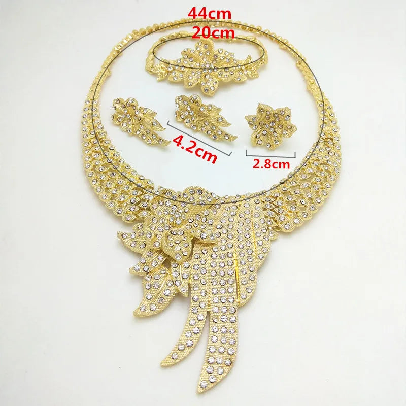 Kingdom Ma New Dubai Crystal Necklace Bracelet Earrings Ring Sets nigerian wedding african costume jewelry set