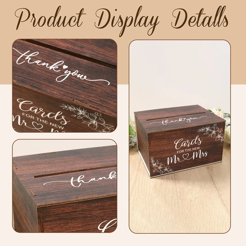 Wedding Card Box with Lid Wood Gift Card Box for Wedding Reception Rustic Envelope Money Box DIY Rustic Wedding Party Supplies