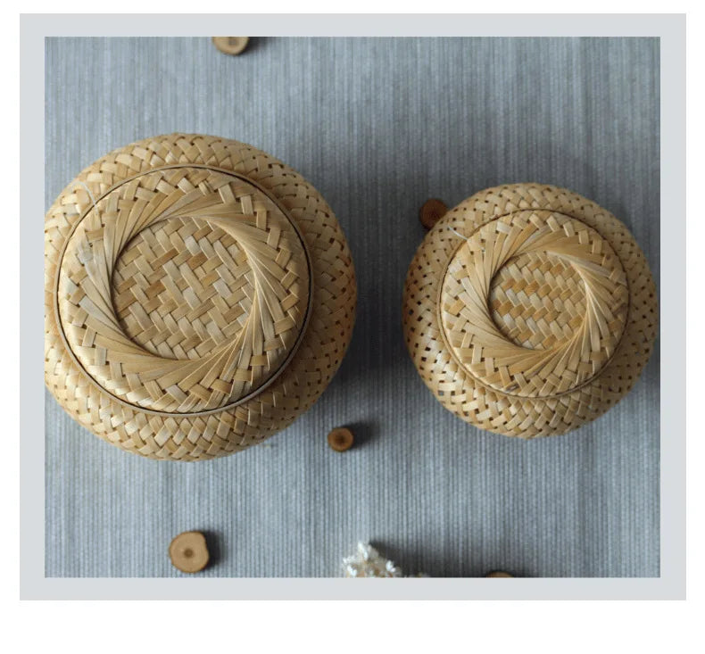 Bamboo woven small basket double-layer hollow small mini box bamboo woven packaging box,creative flower pot,bamboo woven tea jar
