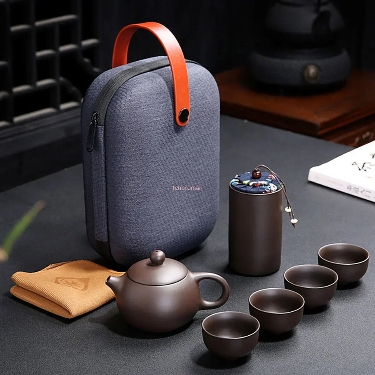 zi sha Kuai Ke Cup ceramic tea pot set Chinese portable teapot and 4 cups Clay ceremony gift campingTravel Kung fu tea sets