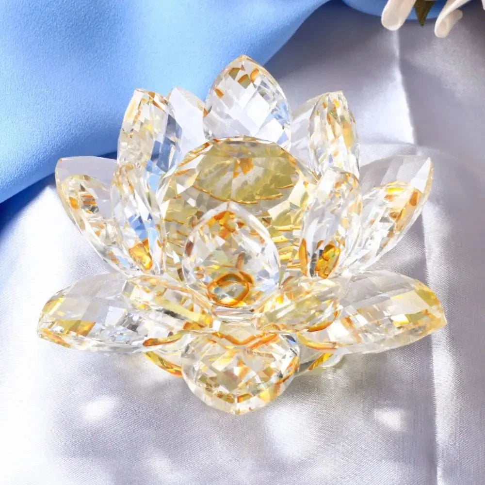 Crystal Lotus Flower Figurine Home Wedding Decoration Glass Craft Collection Paperweight Office Table Ornaments Souvenir Gifts