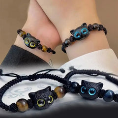 2pcs Cute Natural Stone Black Cat Bracelet for Women Men Fashion Cartoon Animal Beaded Bracelets Handmade Fashion Girl Jewelry