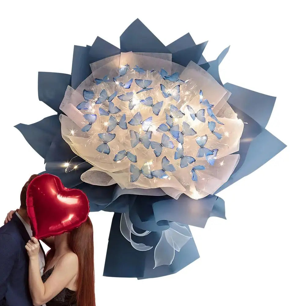 Artificial Butterfly Bouquet Material Kit DIY Handmade Butterfly Flower Bouquets With LED Light Wedding Decor Girlfriend Gifts