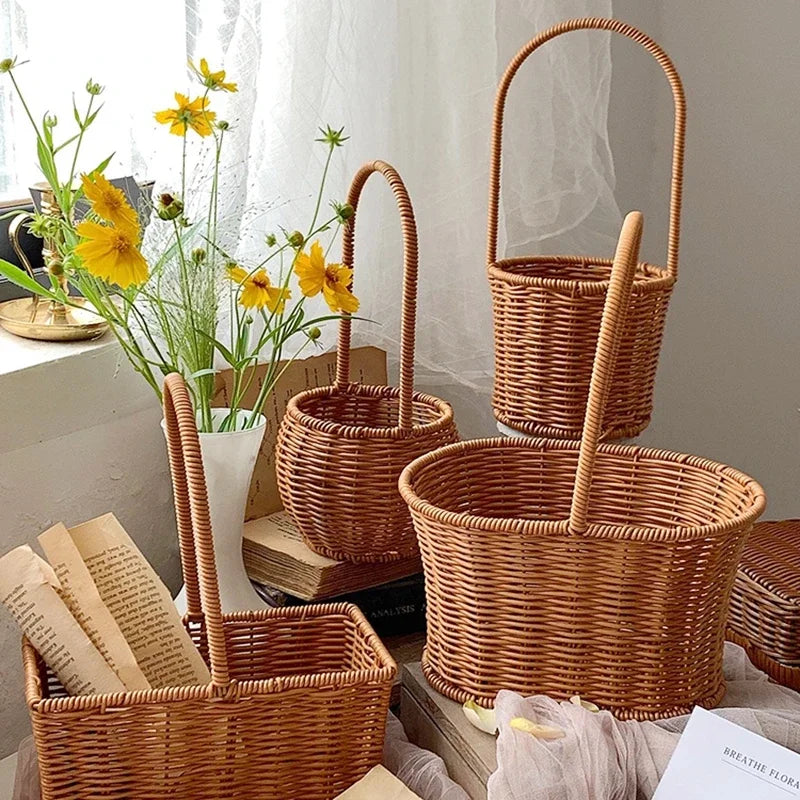 Gift Basket Woven Flower Basket Handmade Flower Basket For Home Wedding Decor Picnic Storage Baskets Rattan Storage Basket