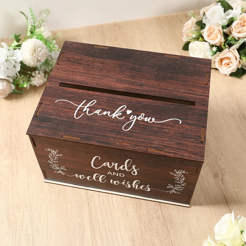 Wedding Card Box with Lid Wood Gift Card Box for Wedding Reception Rustic Envelope Money Box DIY Rustic Wedding Party Supplies