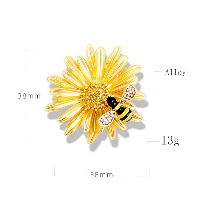 Trendy Sunflower Bee Alloy Zirconia Brooches For Women Girls Gold Color Flower Metal Crystal Jewelry Party Birthday Daily