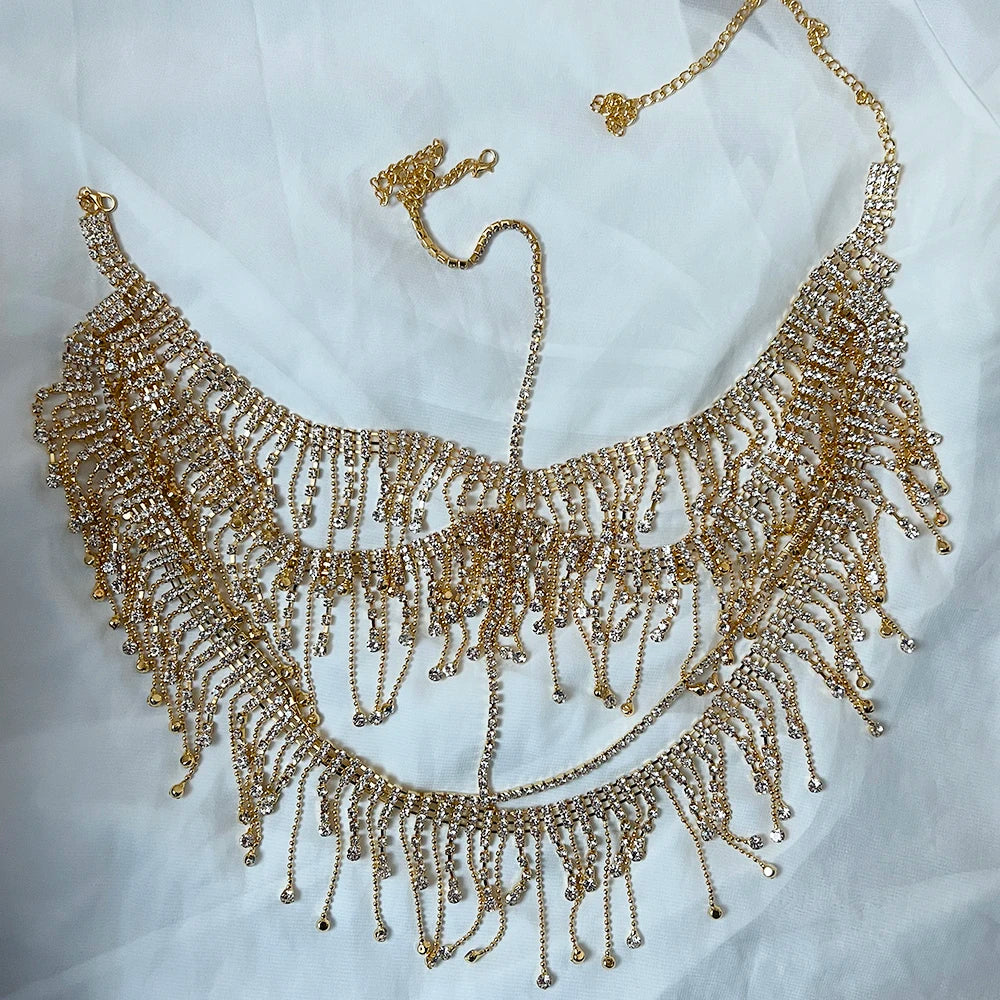 Fashion Charming Rhinestone Tassel Veil Masks for Women Bohe Face Jewelry Chain Masquerade Dance Party Sexy Costume Accessories