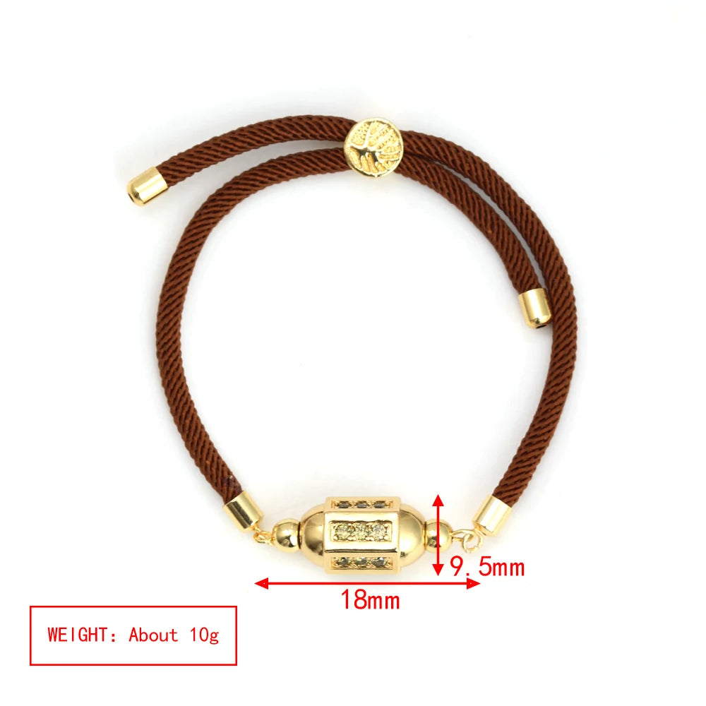 Enamel Tube Spacer Colored Zircon Beads Charm Bracelet For Women Adjustable Leaf Buckle Pull Rope Boho Summer Beach Jewelry Gift