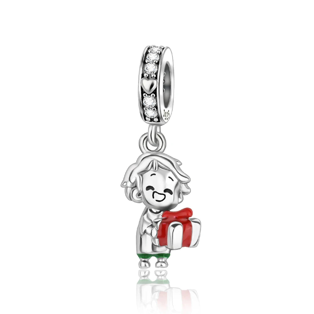 Christmas Series 925 Sterling Silver Gift Box Elk Crystal Ball Love Hot Air Balloon Charms Fit DIY Bracelet Necklace Holiday