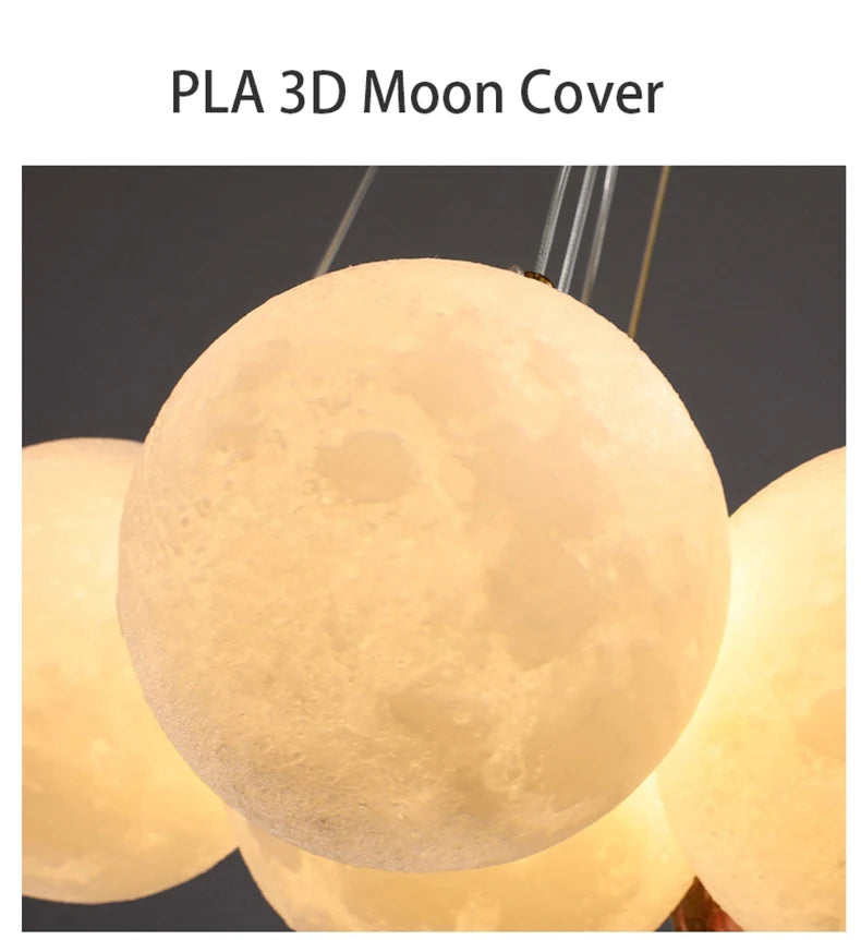 Nordic Ceiling Chandelire 3D Printing Moon Light Children's Room Bedroom Kitchen Pendant Lamp Indoor Decor Planet Small Chandeli