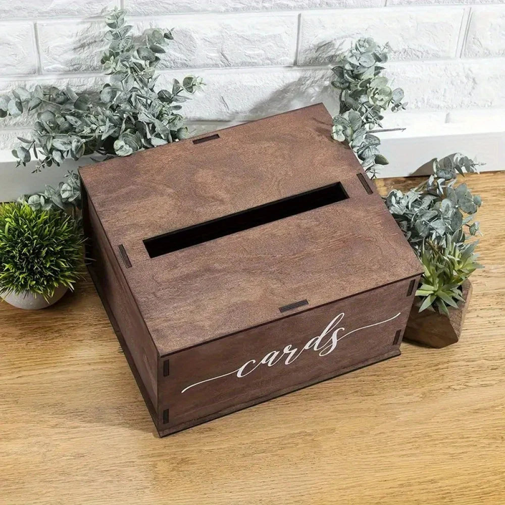 A Simple Country Wooden Wedding Gift Box, DIY Retro Style Decoration Cassette, Used for Welcome, Graduation Ceremony-Cards, Stam