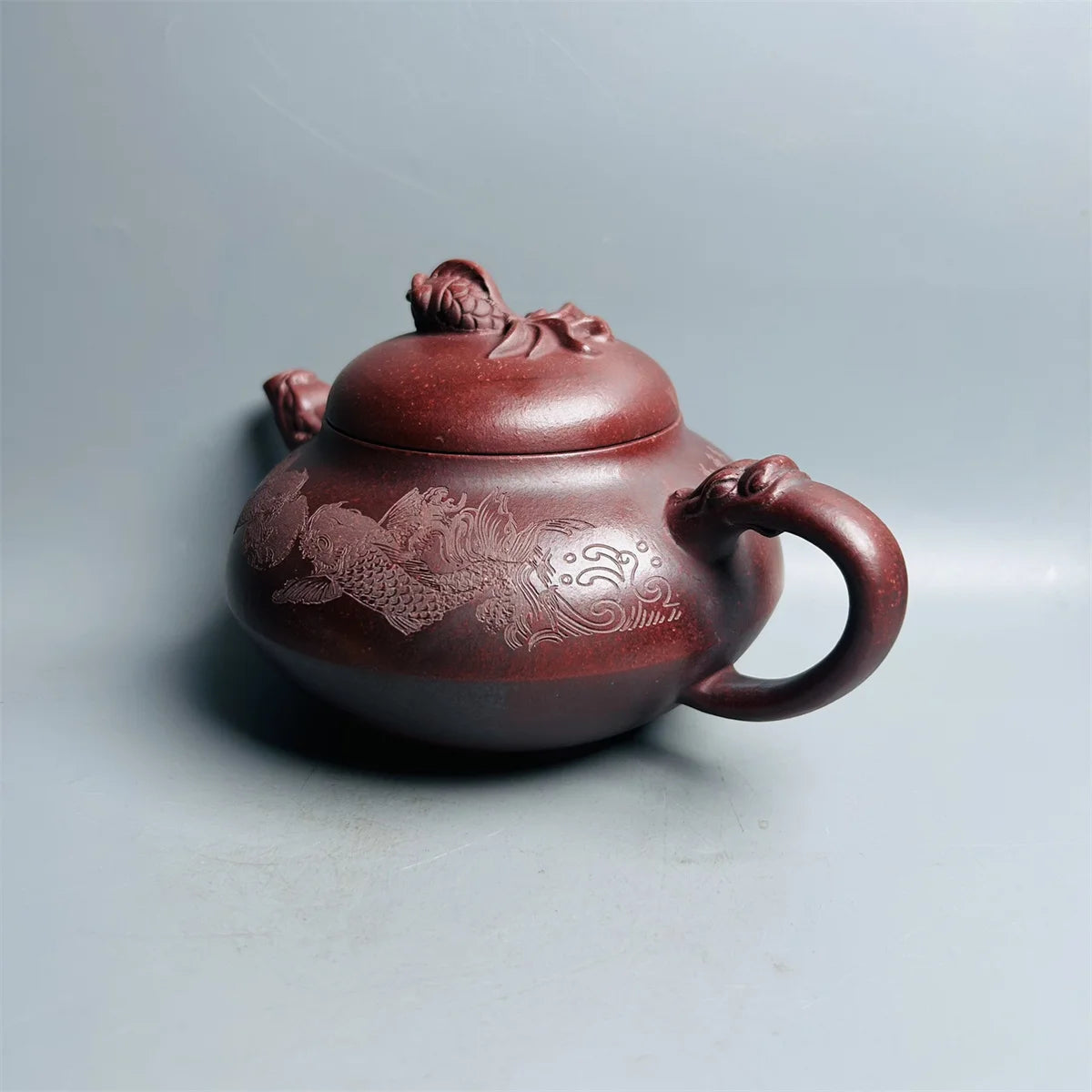 Chinese Yixing Zisha Clay Teapot Dragon Blood Sand Mud Yu Le Pot Wang Houqin 380ml